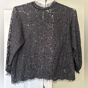 Velvet by Graham & Spencer | Lace Overlay Top in Black, Size Medium